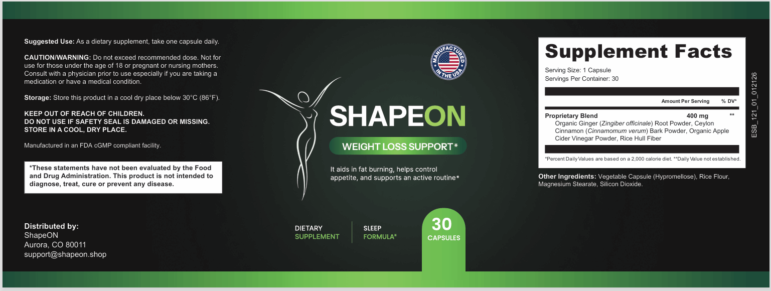 ShapeON supplement label